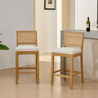 Juego de 2 taburetes de bar de altura de encimera de lino para comedores, sillas sin brazos, taburetes de bar para isla de cocina con respaldo de ratán