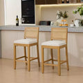 Okak Set of 2 Linen Cushion Counter Height Bar Stools for Dining Rooms,Armless Chairs Kitchen Island Bar Stools with Rattan Back