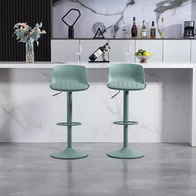 Juego de 2 taburetes de bar giratorios ajustables en altura con base grande y robusta, sillas de mostrador de cuero sin reposabrazos para comedores