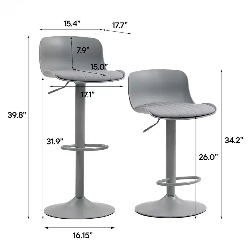 Juego de 2 taburetes de bar giratorios ajustables en altura con base grande y robusta, sillas de mostrador de cuero sin reposabrazos para comedores