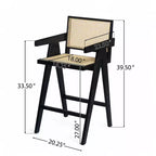 Juego de 2 taburetes de bar de madera maciza a la altura de la encimera para comedores, sillones para isla de cocina con acabado natural y respaldo de ratán