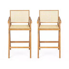 Juego de 2 taburetes de bar de madera maciza a la altura de la encimera para comedores, sillones para isla de cocina con acabado natural y respaldo de ratán