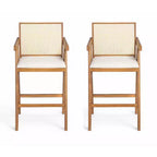 Juego de 2 taburetes de bar de madera maciza a la altura de la encimera para comedores, sillones para isla de cocina con acabado natural y respaldo de ratán