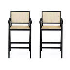 Juego de 2 taburetes de bar de madera maciza a la altura de la encimera para comedores, sillones para isla de cocina con acabado natural y respaldo de ratán
