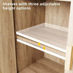 Aparador de madera natural con puertas de ratán y estantes ajustables, unidad de almacenamiento independiente para la sala de estar, la entrada y la decoración del comedor