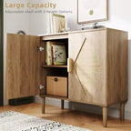 Aparador de madera natural con puertas de ratán y estantes ajustables, unidad de almacenamiento independiente para la sala de estar, la entrada y la decoración del comedor