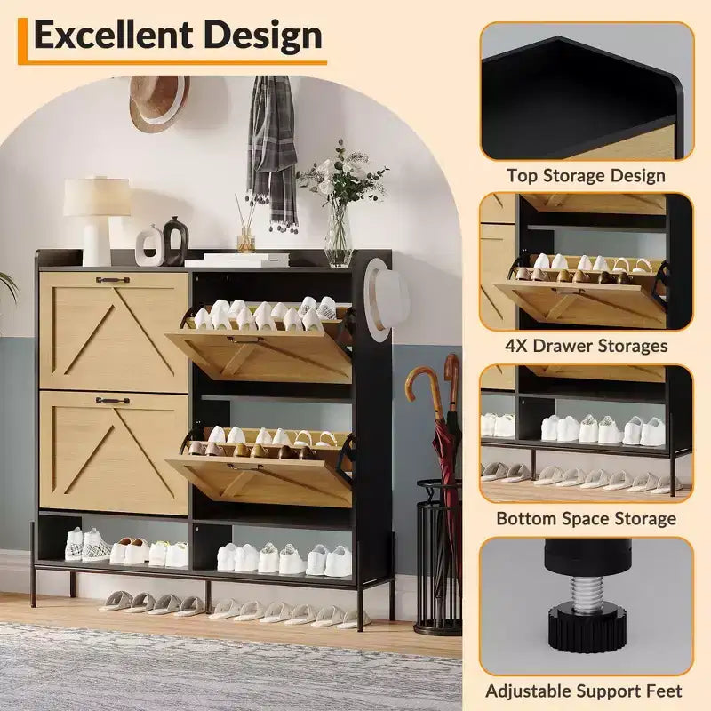 Aparador de madera natural con puertas de ratán y estantes ajustables, unidad de almacenamiento independiente para la sala de estar, la entrada y la decoración del comedor