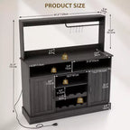 Mueble Barra de Café de Granja de 47 Pulgadas con 5 Ganchos, Aparador con Acabado Negro con Botellero y Almacenamiento de Copas, Gabinete de Almacenamiento Multifuncional, negro
