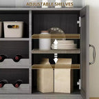 Mueble Barra de Café de Granja de 47 Pulgadas con 5 Ganchos, Aparador con Acabado Negro con Botellero y Almacenamiento de Copas, Gabinete de Almacenamiento Multifuncional, negro