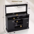 Mueble Barra de Café de Granja de 47 Pulgadas con 5 Ganchos, Aparador con Acabado Negro con Botellero y Almacenamiento de Copas, Gabinete de Almacenamiento Multifuncional, negro
