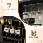 Mueble Barra de Café de Granja de 47 Pulgadas con 5 Ganchos, Aparador con Acabado Negro con Botellero y Almacenamiento de Copas, Gabinete de Almacenamiento Multifuncional, negro