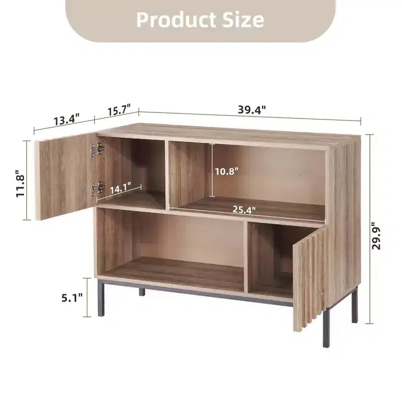Mesa de entrada de casa de campo, aparador elegante con estante de exhibición y patas de metal, para sala de estar, pasillo, negro + roble