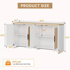 Aparador de ratán natural de 4 puertas, aparador de almacenamiento de estilo rústico con patas de madera para cocina, comedor o recibidor, 155.9 cm (largo) x 39.8 cm (profundidad)