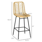 Juego de 2 Taburetes de Bar de Ratán, Taburetes de Barra de Mimbre con Patas de Acero y Reposapiés para Comedor, Cocina, Pub, Amarillo