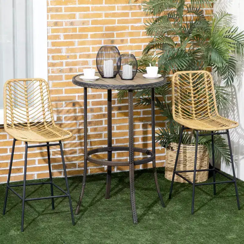 Juego de 2 Taburetes de Bar de Ratán, Taburetes de Barra de Mimbre con Patas de Acero y Reposapiés para Comedor, Cocina, Pub, Amarillo