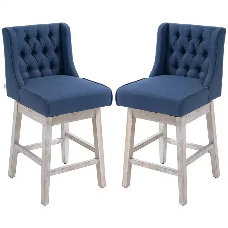 Swivel Bar Stools Set of 2, 27 Counter Height Stools with Linen Upholstery and Button Tufted Design for Kitchen