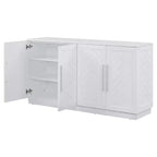 Aparador retro de 4 puertas con estantes ajustables y tiradores plateados para cocina, comedor, sala de estar