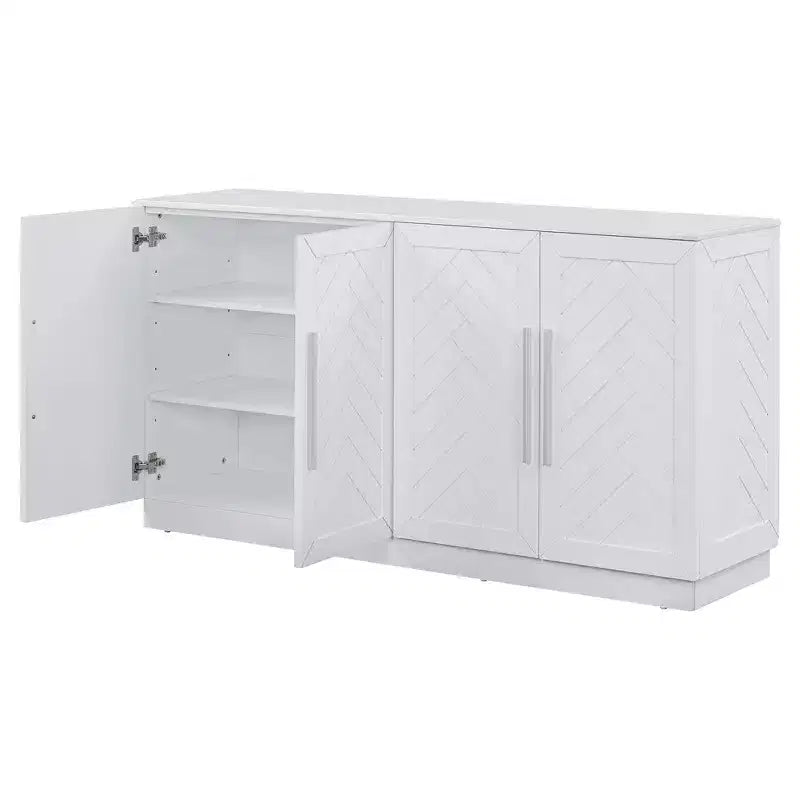 Aparador retro de 4 puertas con estantes ajustables y tiradores plateados para cocina, comedor, sala de estar