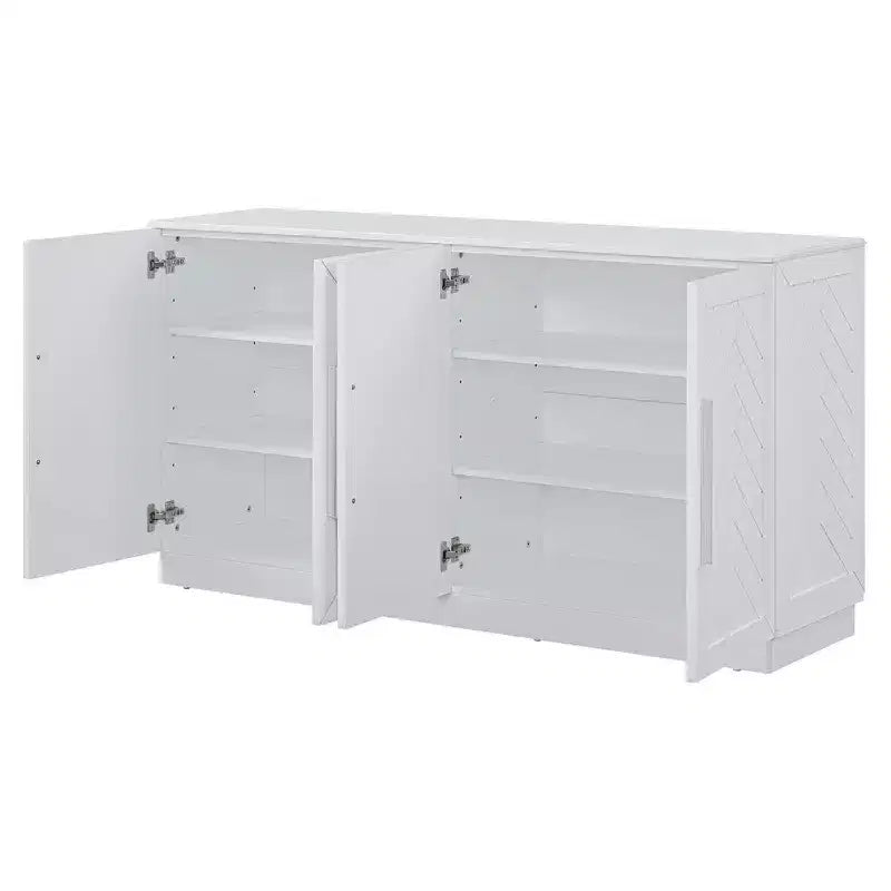 Aparador retro de 4 puertas con estantes ajustables y tiradores plateados para cocina, comedor, sala de estar