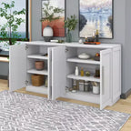 Aparador retro de 4 puertas con estantes ajustables y tiradores plateados para cocina, comedor, sala de estar