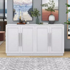 Aparador retro de 4 puertas con estantes ajustables y tiradores plateados para cocina, comedor, sala de estar
