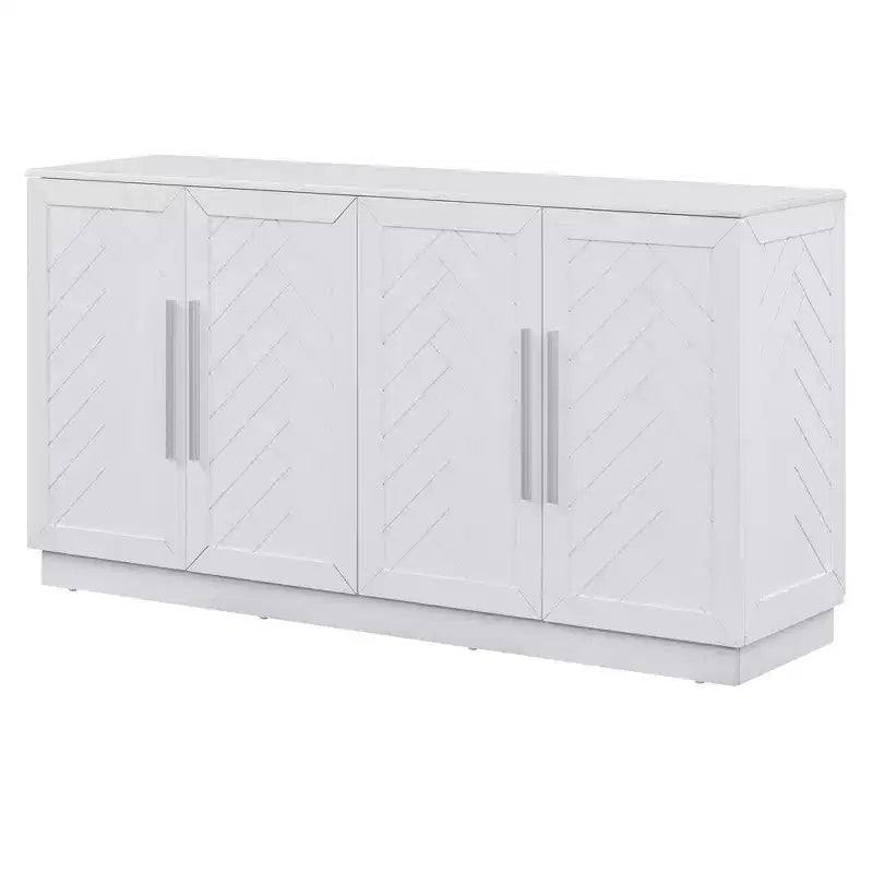 Aparador retro de 4 puertas con estantes ajustables y tiradores plateados para cocina, comedor, sala de estar