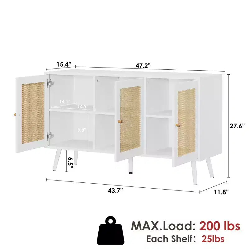 Mueble aparador/credenza de ratán de 3 puertas con almacenamiento, independiente para cocina y comedor
