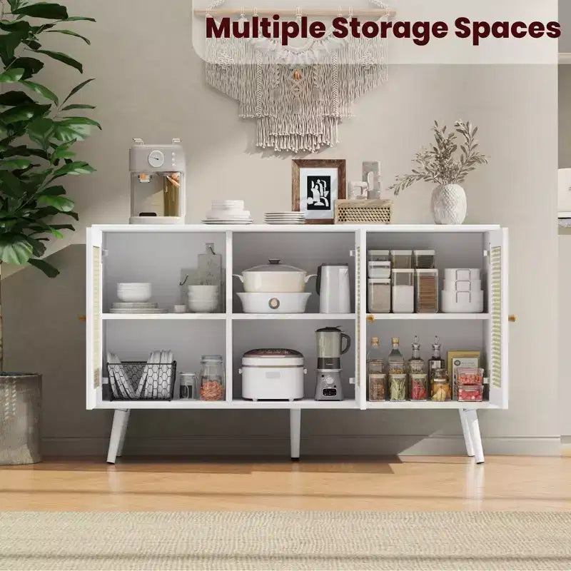 Mueble aparador/credenza de ratán de 3 puertas con almacenamiento, independiente para cocina y comedor