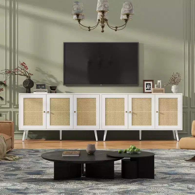 Mueble aparador/credenza de ratán de 3 puertas con almacenamiento, independiente para cocina y comedor