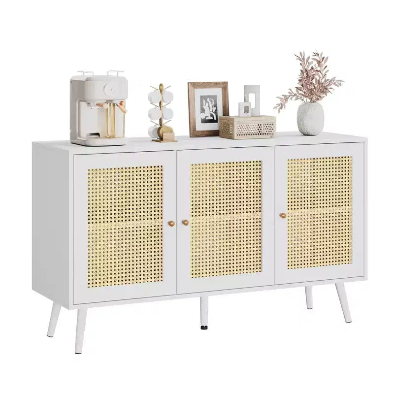 Mueble aparador/credenza de ratán de 3 puertas con almacenamiento, independiente para cocina y comedor