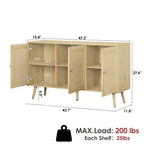 Mueble aparador/credenza de ratán de 3 puertas con almacenamiento, independiente para cocina y comedor