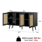 Mueble aparador/credenza de ratán de 3 puertas con almacenamiento, independiente para cocina y comedor