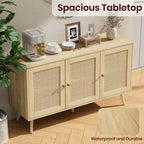 Mueble aparador/credenza de ratán de 3 puertas con almacenamiento, independiente para cocina y comedor
