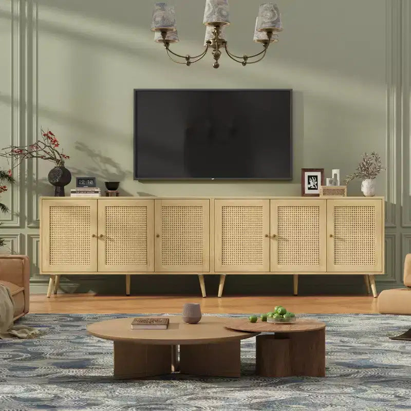 Mueble aparador/credenza de ratán de 3 puertas con almacenamiento, independiente para cocina y comedor