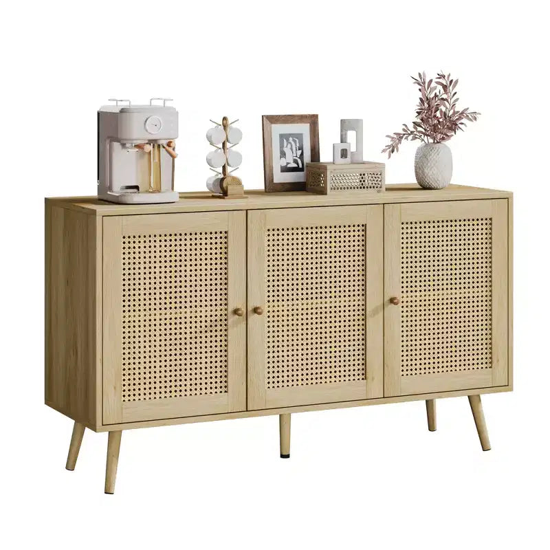 Mueble aparador/credenza de ratán de 3 puertas con almacenamiento, independiente para cocina y comedor