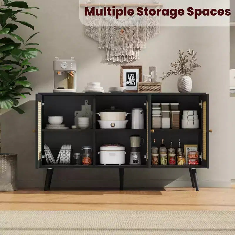 Mueble aparador/credenza de ratán de 3 puertas con almacenamiento, independiente para cocina y comedor