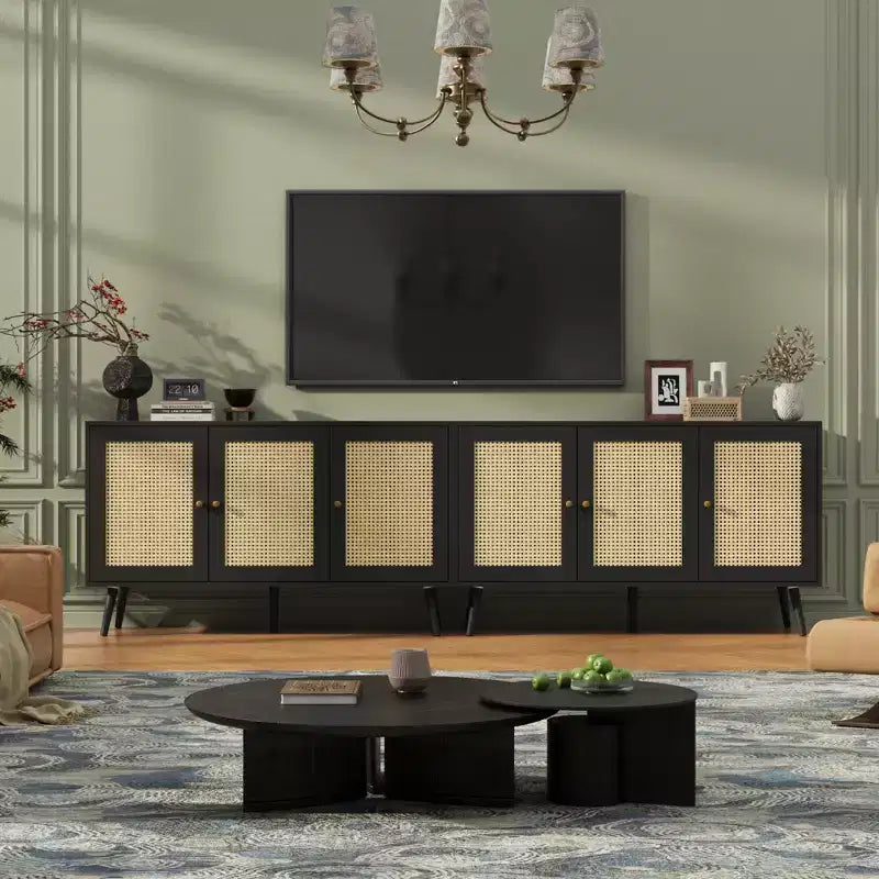 Mueble aparador/credenza de ratán de 3 puertas con almacenamiento, independiente para cocina y comedor