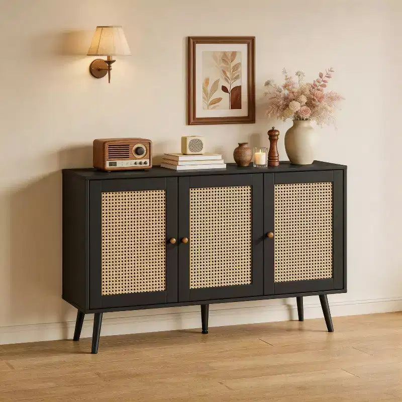 Mueble aparador/credenza de ratán de 3 puertas con almacenamiento, independiente para cocina y comedor