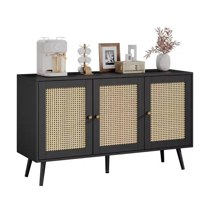 Mueble aparador/credenza de ratán de 3 puertas con almacenamiento, independiente para cocina y comedor