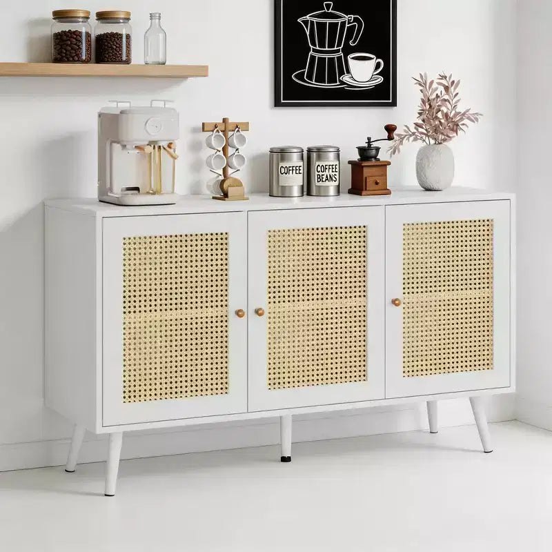 Mueble aparador/credenza de ratán de 3 puertas con almacenamiento, independiente para cocina y comedor