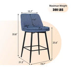Juego de 2 taburetes de bar de altura de mostrador con giro de 360°, taburetes de bar tapizados en lino con respaldo y patas de metal, para isla de cocina, pub en casa