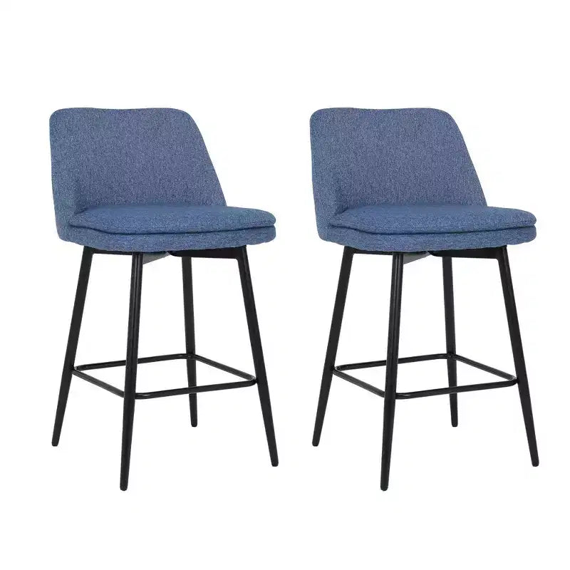 Juego de 2 taburetes de bar de altura de mostrador con giro de 360°, taburetes de bar tapizados en lino con respaldo y patas de metal, para isla de cocina, pub en casa