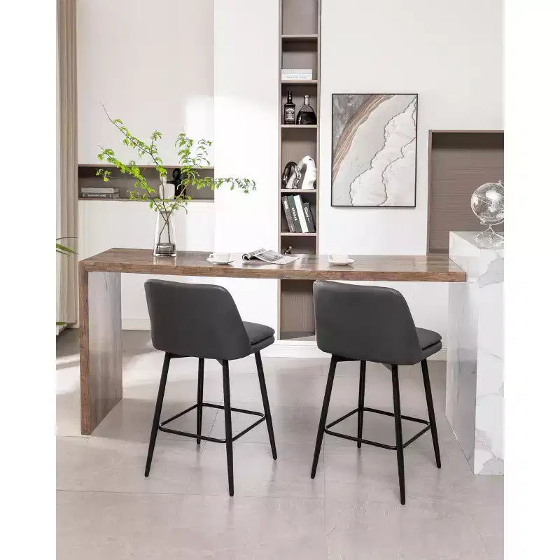 Juego de 2 taburetes de bar de altura de mostrador con giro de 360°, taburetes de bar tapizados en lino con respaldo y patas de metal, para isla de cocina, pub en casa