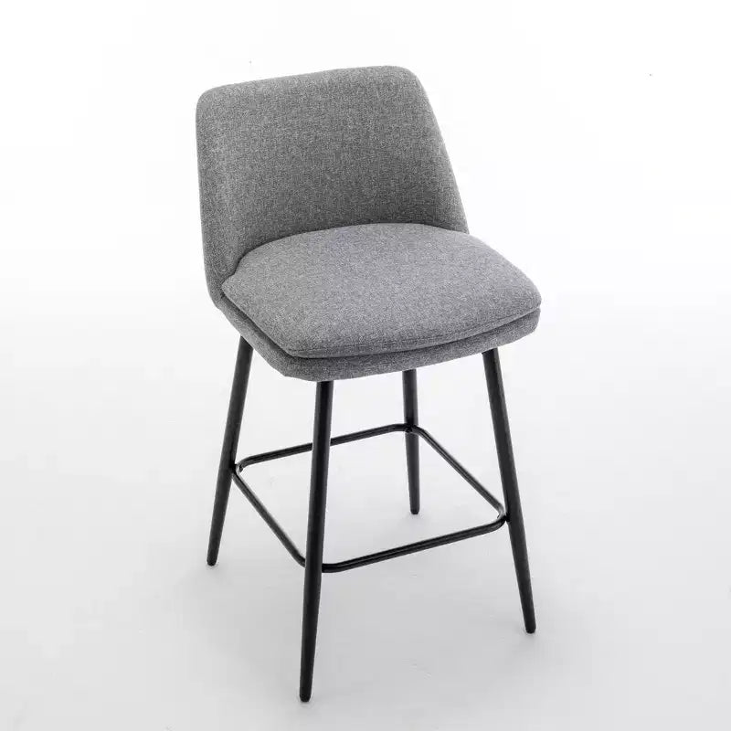 Juego de 2 taburetes de bar de altura de mostrador con giro de 360°, taburetes de bar tapizados en lino con respaldo y patas de metal, para isla de cocina, pub en casa