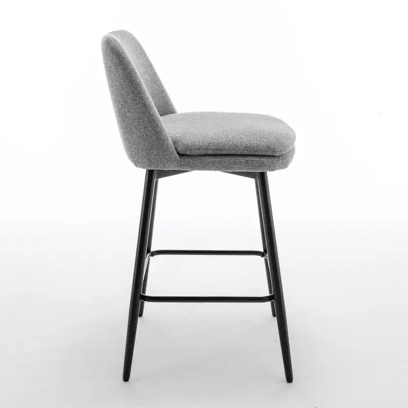 Juego de 2 taburetes de bar de altura de mostrador con giro de 360°, taburetes de bar tapizados en lino con respaldo y patas de metal, para isla de cocina, pub en casa