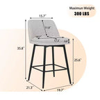 Juego de 2 taburetes de bar de altura de mostrador con giro de 360°, taburetes de bar tapizados en lino con respaldo y patas de metal, para isla de cocina, pub en casa
