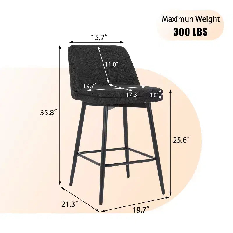Juego de 2 taburetes de bar de altura de mostrador con giro de 360°, taburetes de bar tapizados en lino con respaldo y patas de metal, para isla de cocina, pub en casa