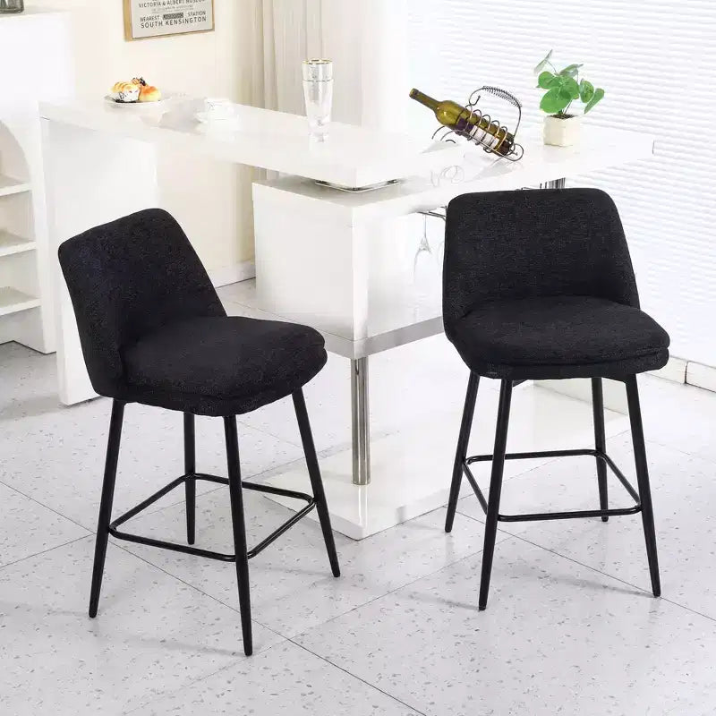 Juego de 2 taburetes de bar de altura de mostrador con giro de 360°, taburetes de bar tapizados en lino con respaldo y patas de metal, para isla de cocina, pub en casa