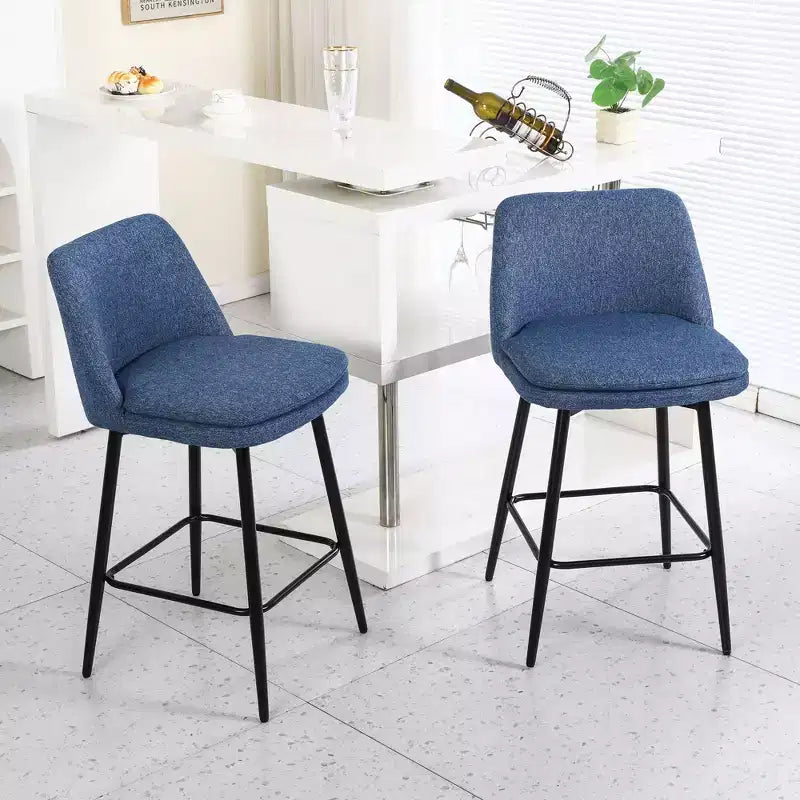 Juego de 2 taburetes de bar de altura de mostrador con giro de 360°, taburetes de bar tapizados en lino con respaldo y patas de metal, para isla de cocina, pub en casa