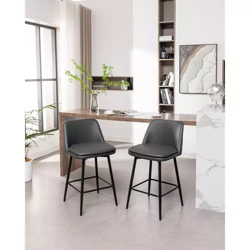 Juego de 2 taburetes de bar de altura de mostrador con giro de 360°, taburetes de bar tapizados en lino con respaldo y patas de metal, para isla de cocina, pub en casa